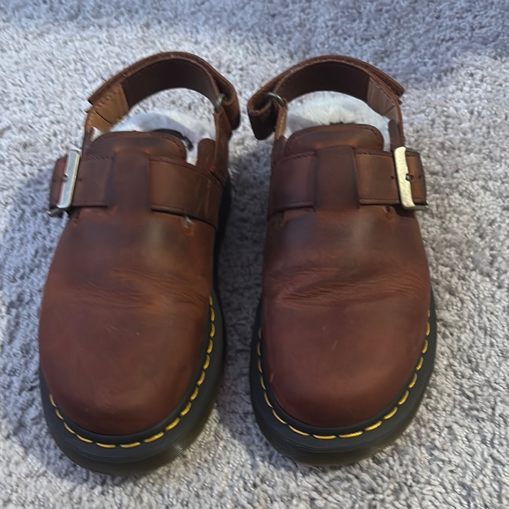 Dr Marten brown fur lined clogs